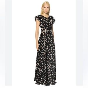NWT The Kooples Santa Monica silk feather maxi dress size XS
